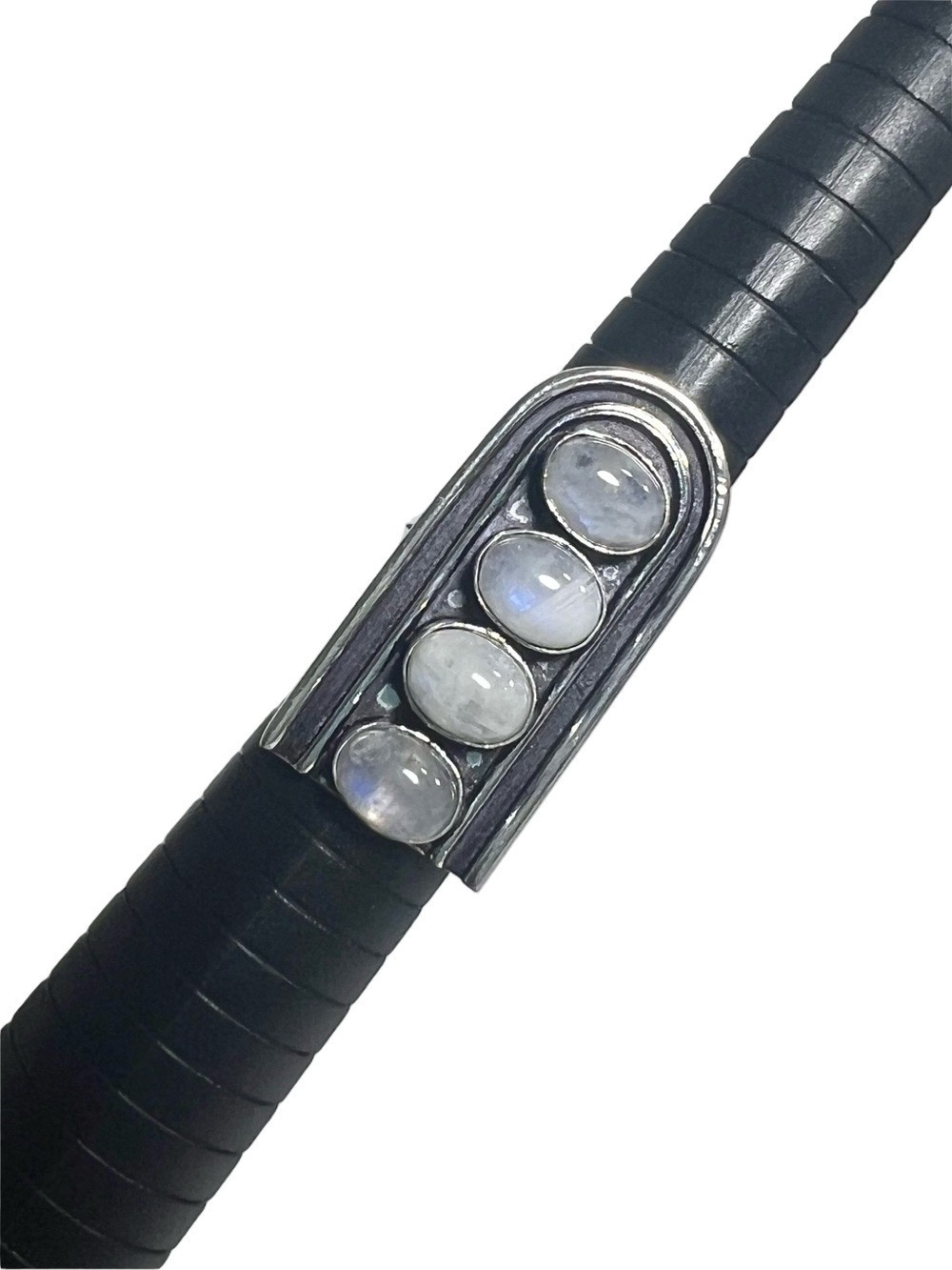 Rainbow Moonstone 925 Circles Gemstone Ring 8.5